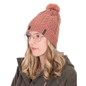 Fox Cable Knit Bobble Hat Dusty Rose Pink - bojtos sapka
