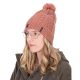 Fox Cable Knit Bobble Hat Dusty Rose Pink - bojtos sapka