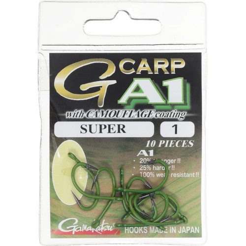 Gamakatsu A1 G-CARP SUPER HOOKS CAMOU Green - Zöld bevonatos horog 6 méret