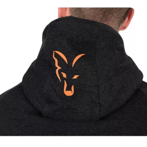 FOX COLLECTION LW HOODY BLACK & ORANGE Size 3XL - Zippzáras kapucnis pulóver 3XL méret prémium Fox International horgásztermék.