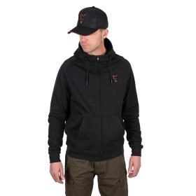   FOX COLLECTION LW HOODY BLACK & ORANGE Size L - Zippzáras kapucnis pulóver L méret