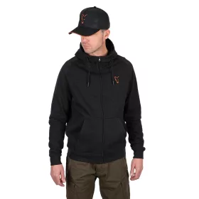 FOX COLLECTION LW HOODY BLACK & ORANGE - Zippzáras kapucnis pulóver - CarpHunter