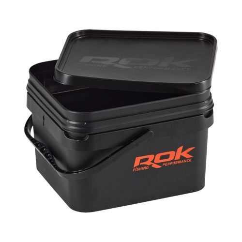 ROK 10 literes Szögletes Csalis vödör + betét + tető szett - Fekete