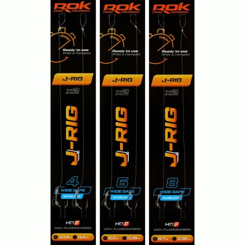 ROK J-RIG Wide Gape Barbless - előkötött szakáll nélküli horog  4 - 0,40mm