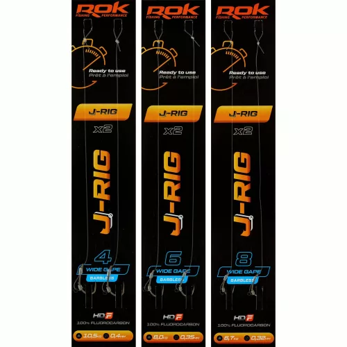ROK J-RIG Wide Gape Barbless - előkötött szakáll nélküli horog  4 - 0,40mm - CarpHunter