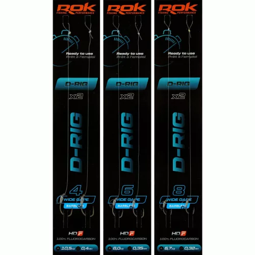ROK D-RIG Wide Gape Barbless - előkötött szakáll nélküli horog  4 - 0,40mm - CarpHunter