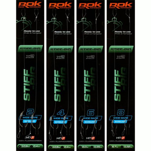 ROK STIFF RIG Wide Gape Barbless - előkötött szakáll nélküli horog 2 - 0,40mm