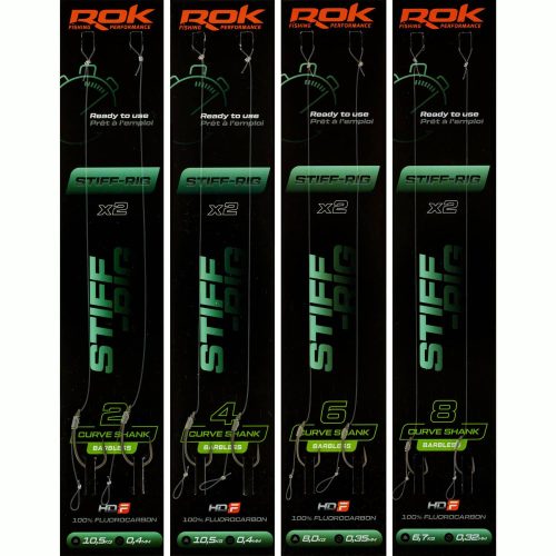 ROK STIFF RIG Curve Shank Barbless - előkötött szakáll nélküli horog  2 - 0,40mm