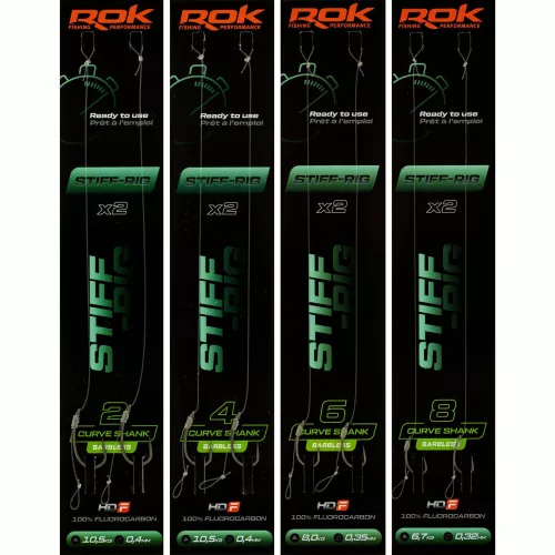ROK STIFF RIG Curve Shank Barbless - előkötött szakáll nélküli horog  2 - 0,40mm - CarpHunter