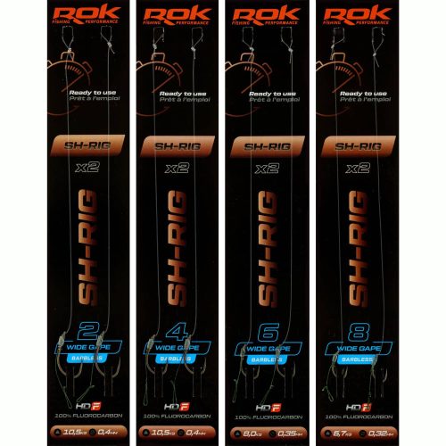 ROK SH-RIG Wide Gape Barbless -  előkötött szakáll nélküli horog  2 - 0,40mm