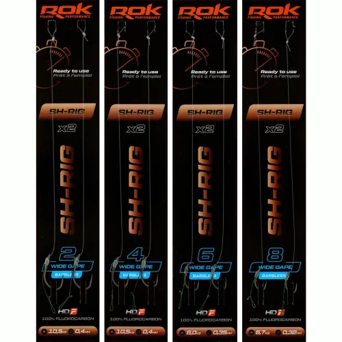 ROK SH-RIG Wide Gape Barbless -  előkötött szakáll nélküli horog  2 - 0,40mm - CarpHunter