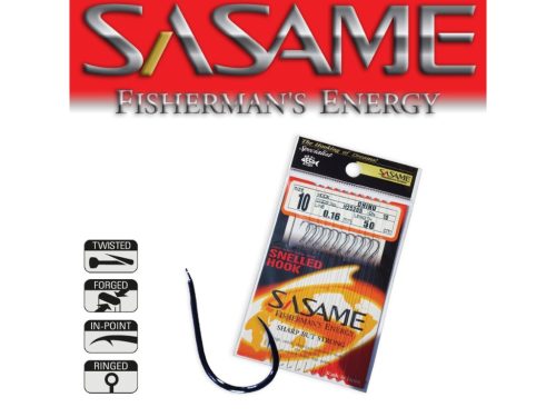 SASAME Chinu lapkás pontyozó, előkötött horog - 80cm - Nickel - 10db/csomag - 12-es 0,12mm zsinórral