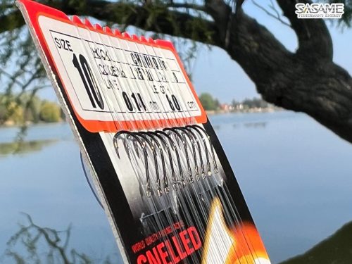 SASAME Chinu lapkás pontyozó, előkötött horog - 80cm - Nickel - 10db/csomag - 12-es 0,12mm zsinórral