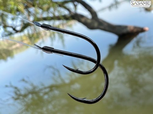 SASAME Chinu lapkás pontyozó, előkötött horog - 80cm - Nickel - 10db/csomag - 12-es 0,12mm zsinórral